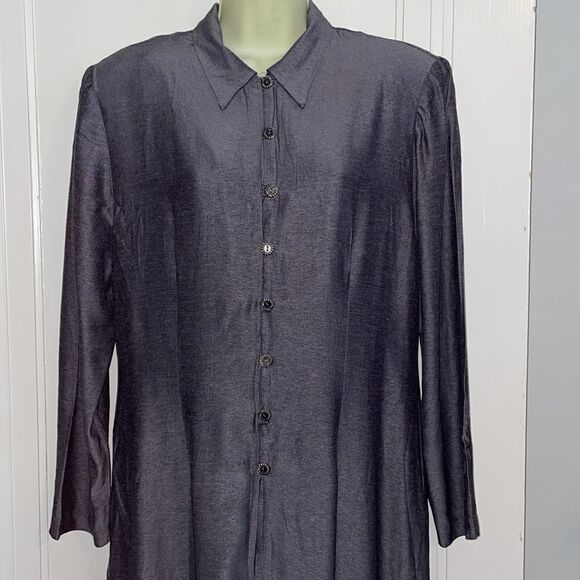 Vtg 80s Jennifer Jeffries long gray thin jacket with side slits - Picture 3 of 12